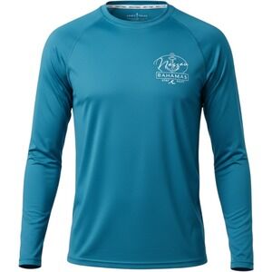 Spicy Tuna Mens Size L Long Sleeve Performance‎ Shirt Teal Blue Fishing Coastal